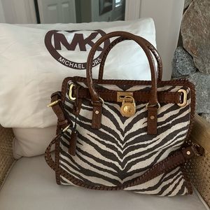 MICHAEL Michael Kors Hamilton Brown And White Zebra Print Shoulder Bag